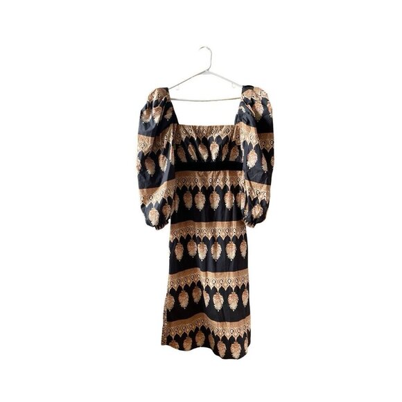 JOHANNA ORTIZ Black Symbolic Emblems Velvet Trimmed Printed Cotton Midi Dress 4 - Picture 7 of 16